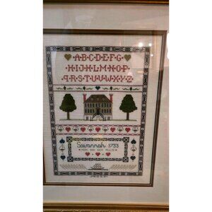 Cross Stitch Handmade Framed Savannah‎ 1733 Alphabet House Design 19x23" Inches